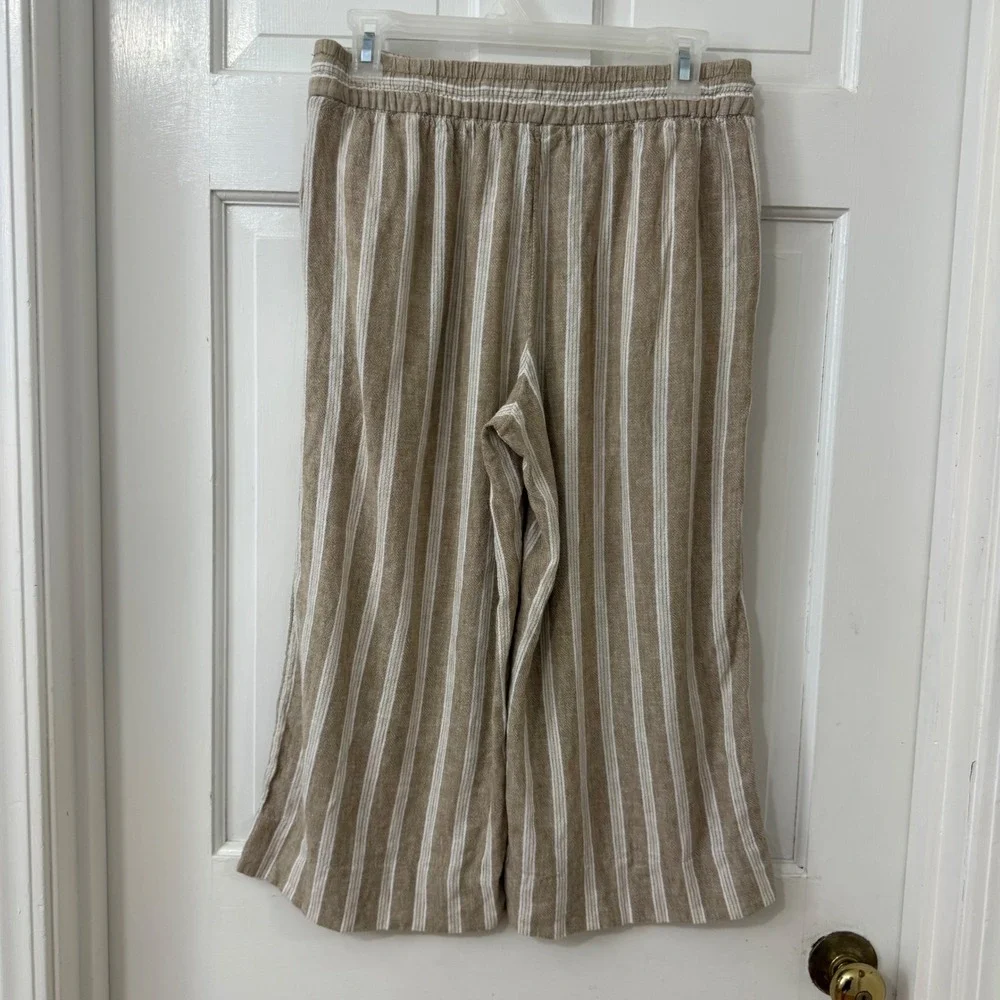 Banana Republic Linen Blend Wide Leg Crop Pants Sz S Coastal Boho Resort Neutral